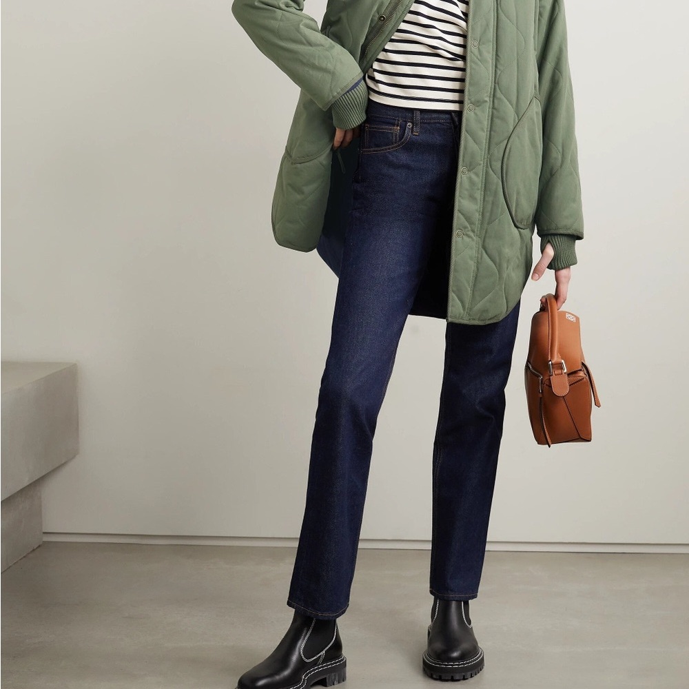 Alex Mill Quilted Utility Jacket in Olive Green with Brown Collar Size Medium - Picture 3 of 10